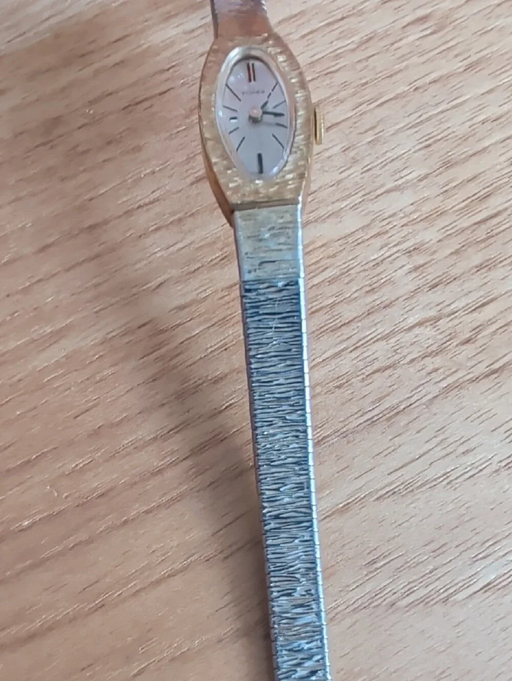Timex Vintage Gold Tone Textured Oval Ladies Mechanical Watch